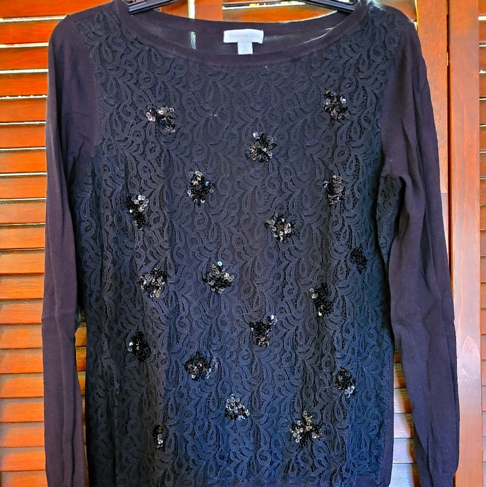 Charter Club large black sequins design sweater